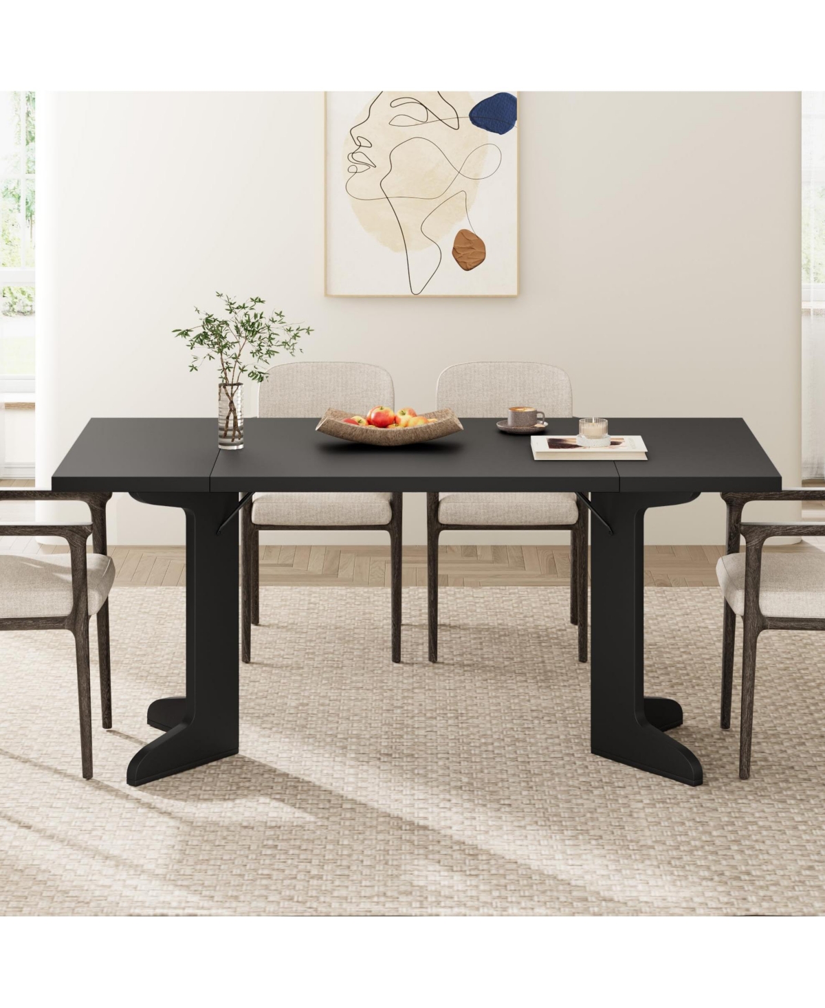 gaomon 71" Large Dining Table for 6 to 8 People, Modern Dinner with Unique Wooden Legs, Rectangle Kitchen