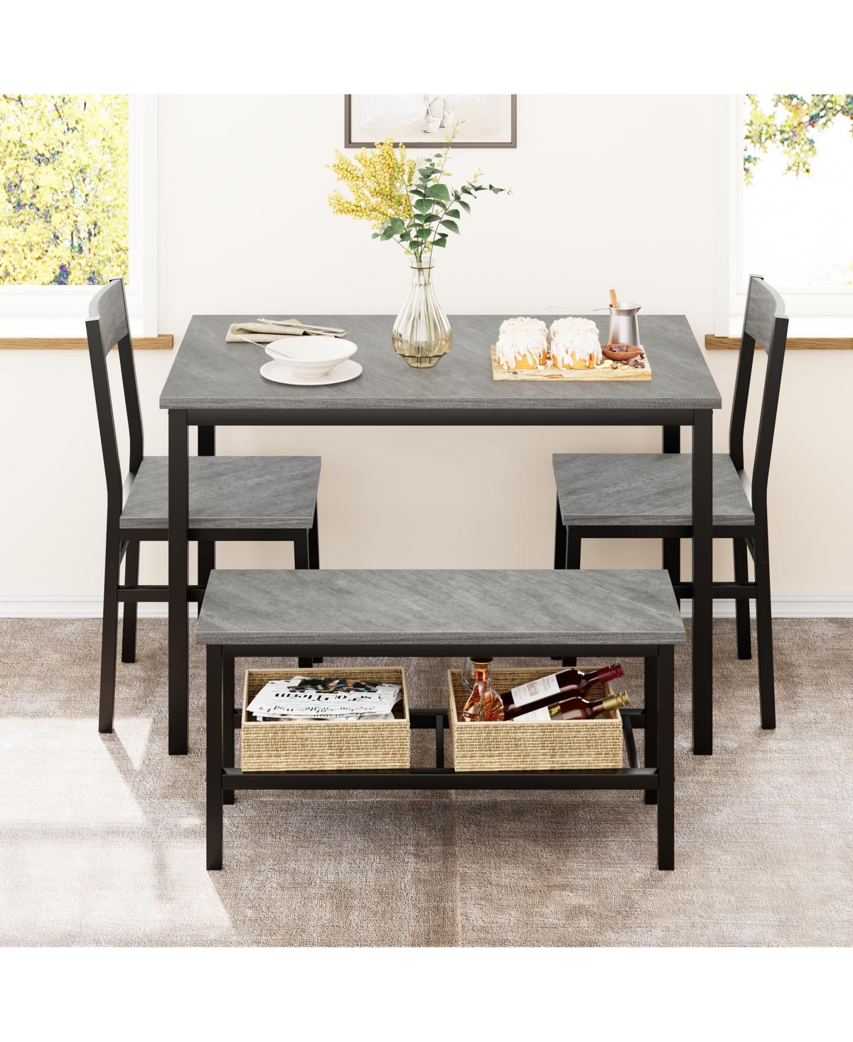 gaomon Dining Table Set for 4, Modern Kitchen Table with Chairs and Bench