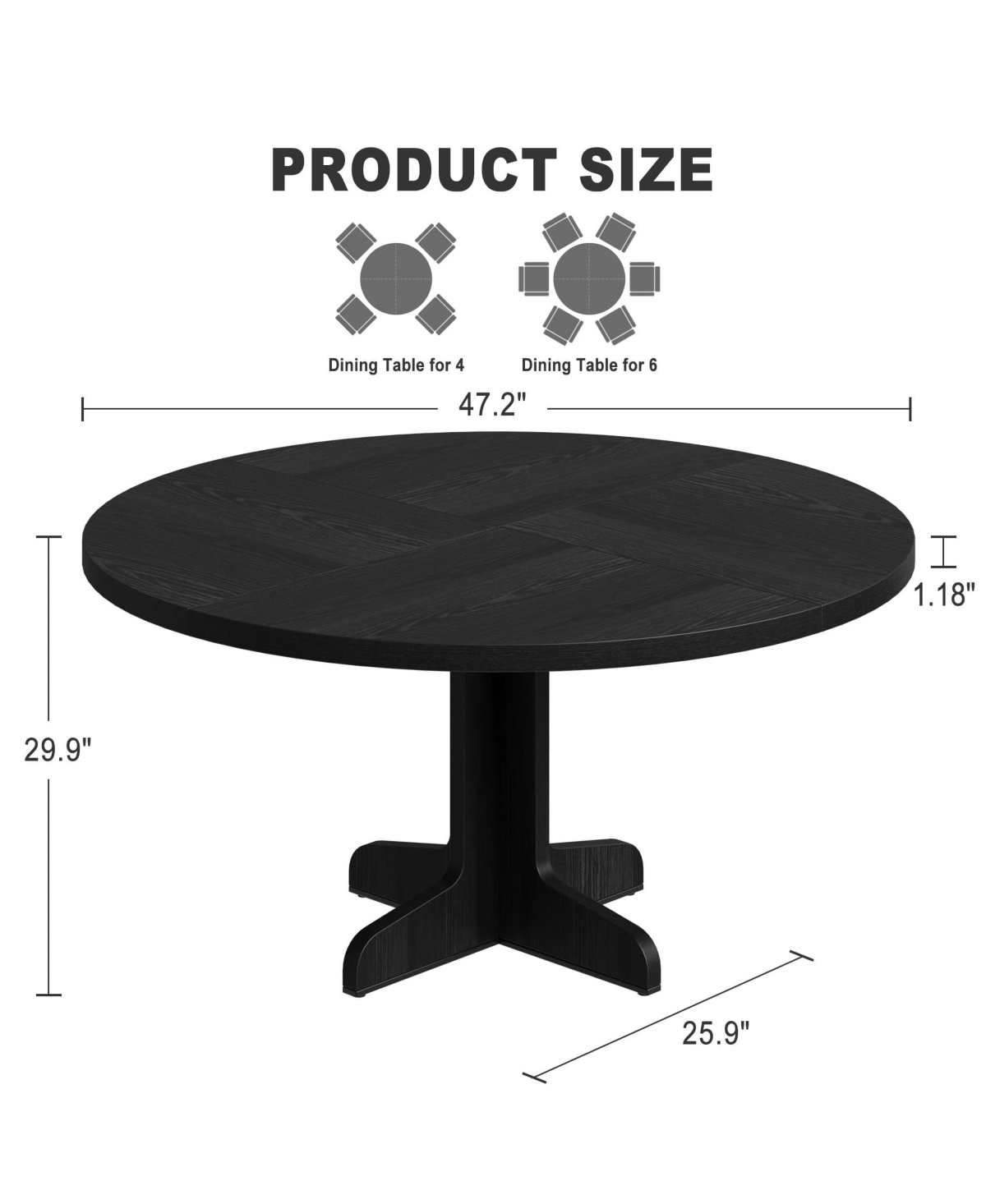 gaomon Round Dining Table for 4, 47 Inch Farmhouse Kitchen with Wood Tabletop and Stable Base, Circle Dinning Room