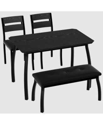 Dining Table Set for 4 Wooden Kitchen Table with Chamfer Design and Metal Legs Upholstered Bench