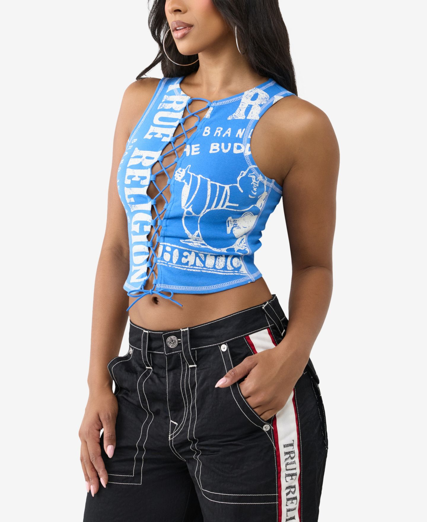 Женский топ True Religion Printed Buddha Split, цвет: Super Sonic — фото 2