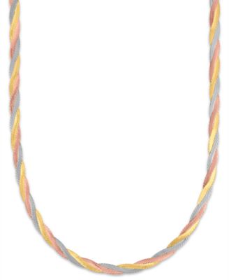Braided Textured Diamond Cut Necklace in 14k Tri-Color Gold Over Sterling Silver
