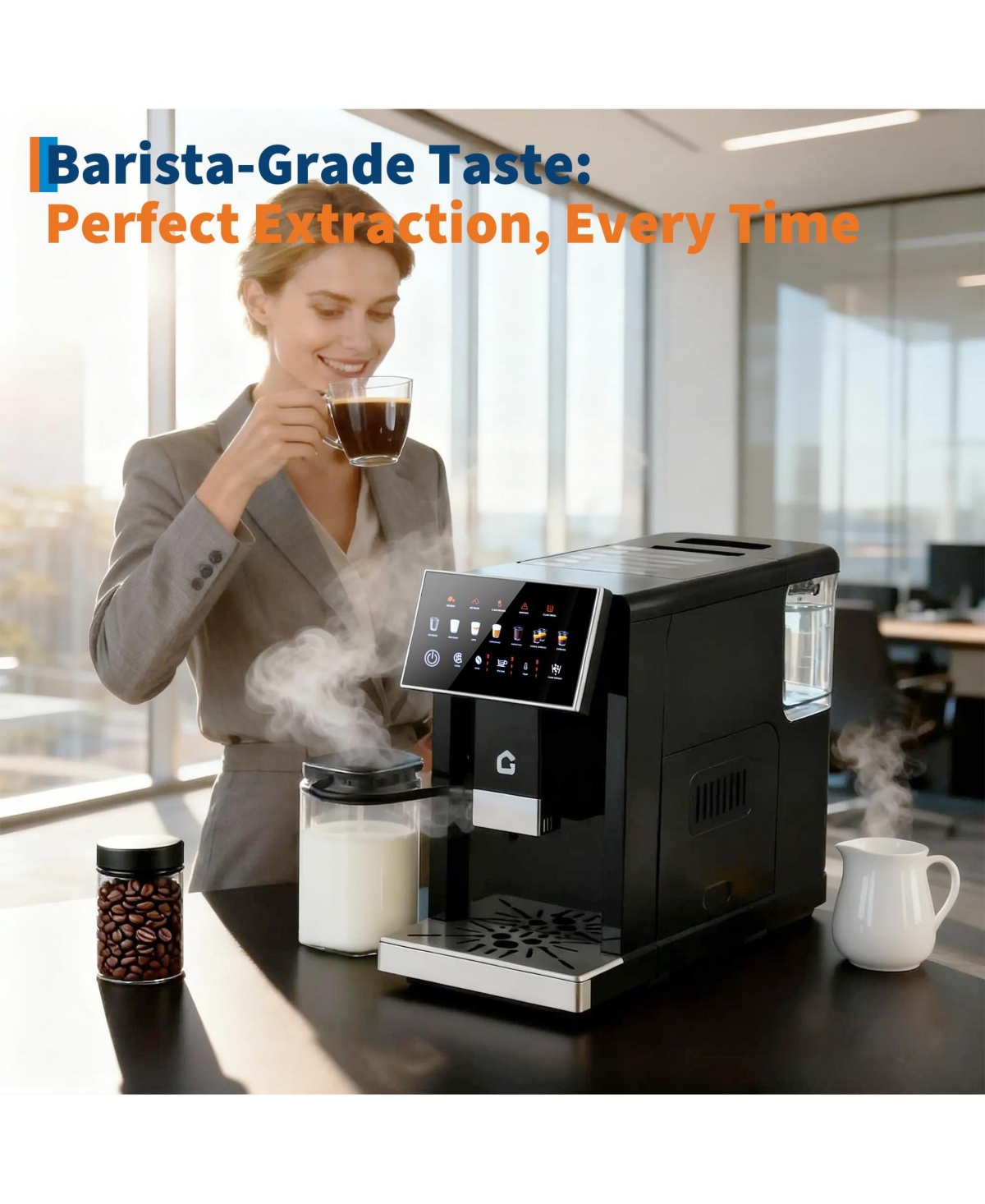 gaomon Automatic Coffee Machine with Built-in Grinder and Milk Frother, One-Touch Operation