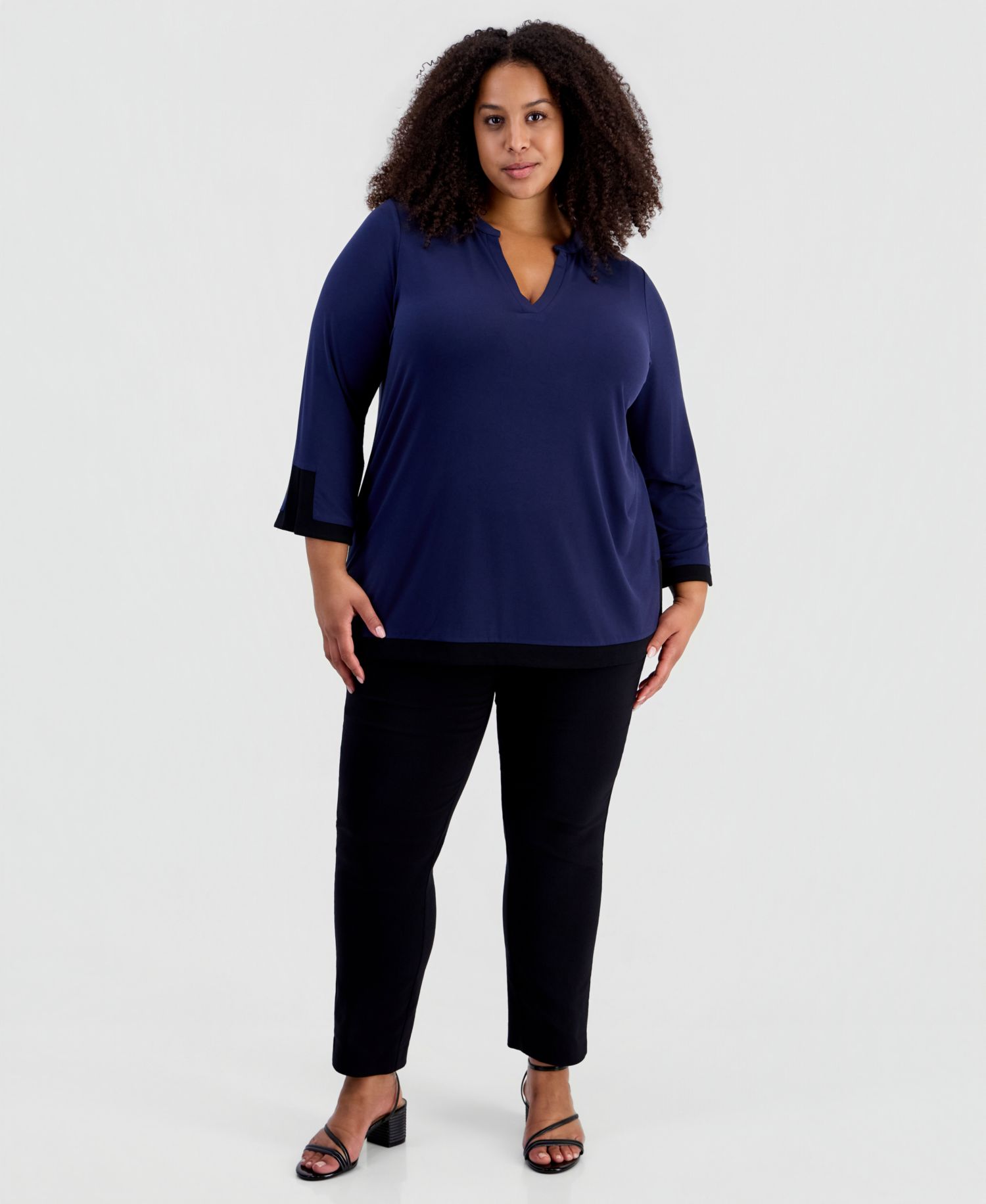 Petite 3/4-Sleeve Split Neck Tunic