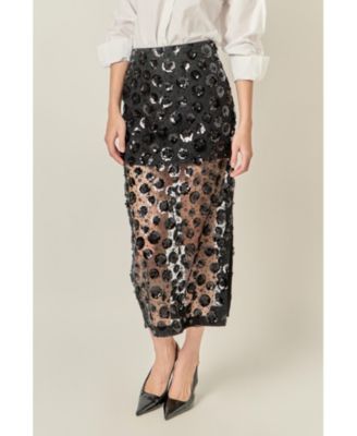 English Factory Women's Flower Sequin Sheer Midi Skirt - Macy's