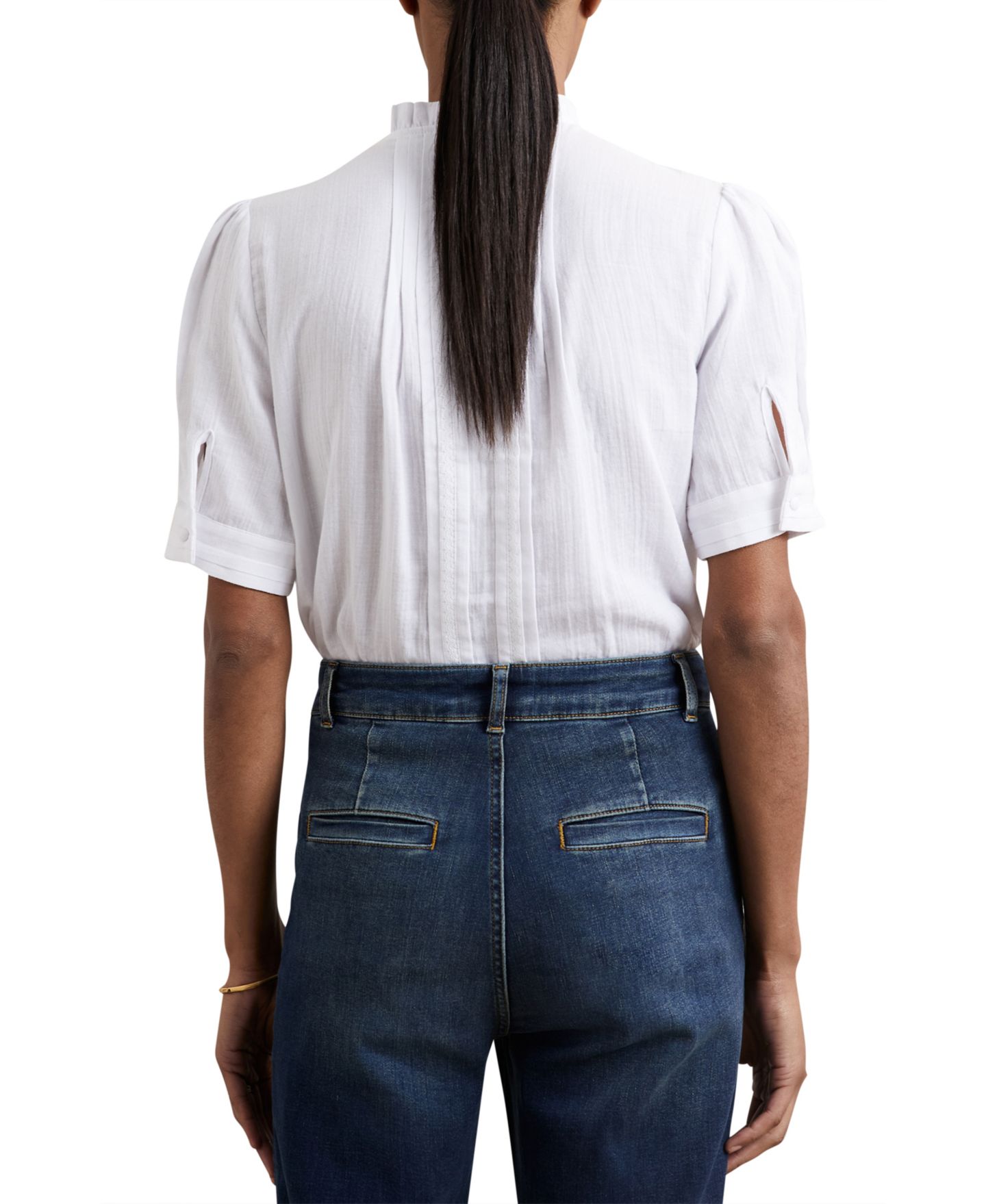 Женский топ REISS Cotton Cheesecloth Frill-Neck, цвет: Слоновая кость — фото 3