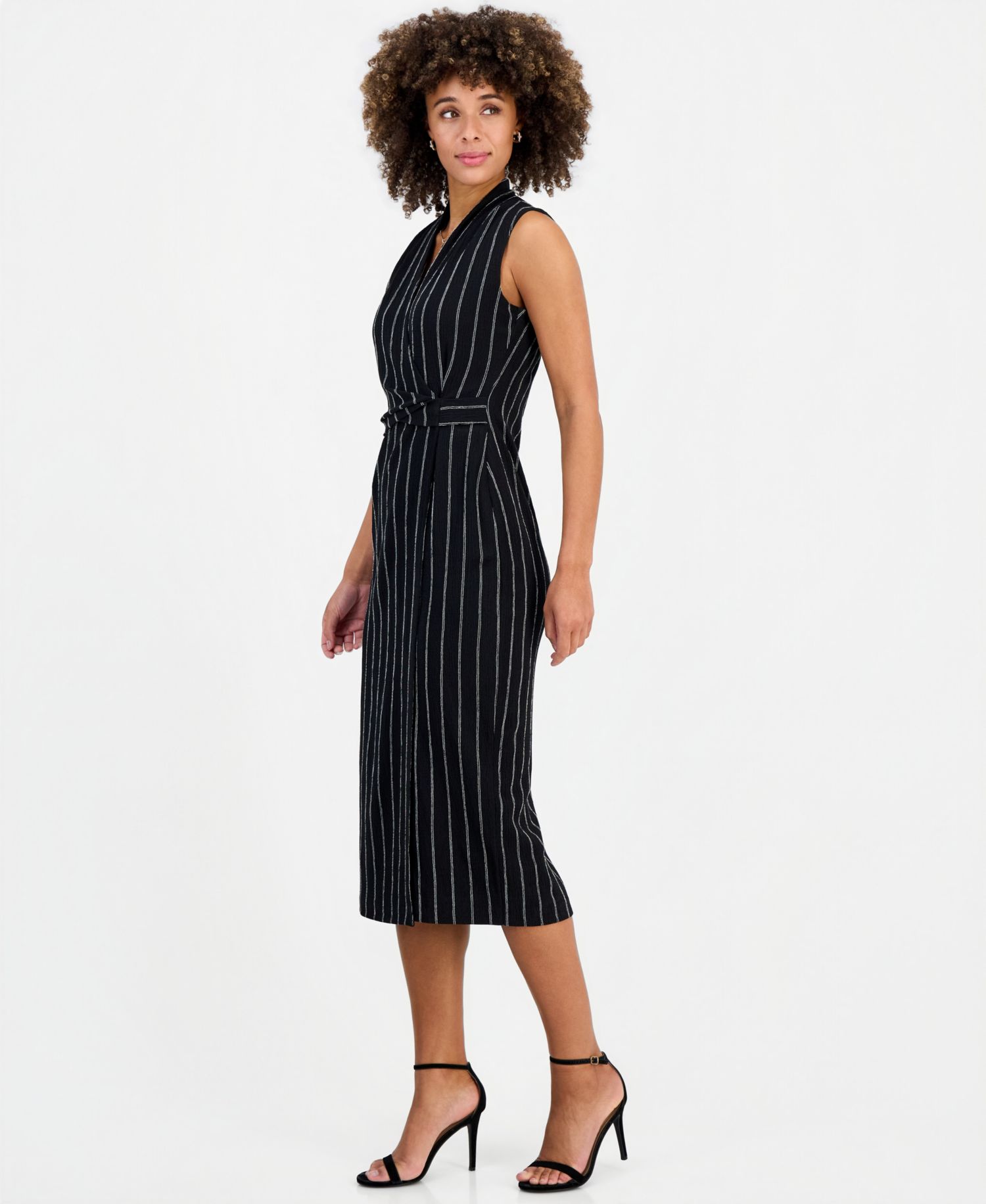 Women's Wrap-Front Sleeveless Midi Dress