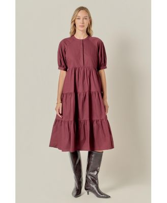 Women's Short Puff Sleeve Midi Dress