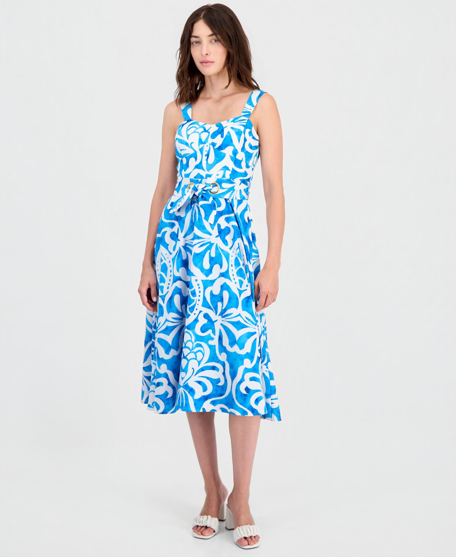 Women's Belted Sleeveless Midi Dress
