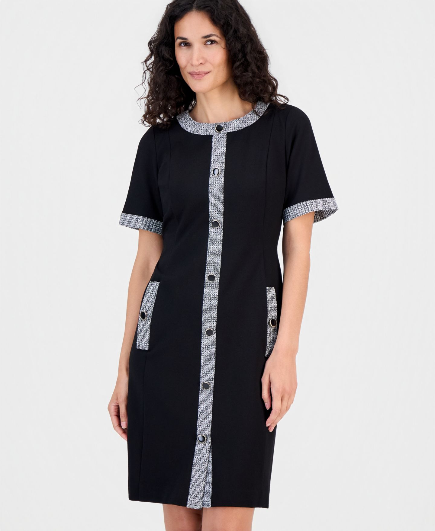 Женское платье Kasper Tweed-Trim Short-Sleeve Sheath, цвет: Чёрный разноцветный — фото 2