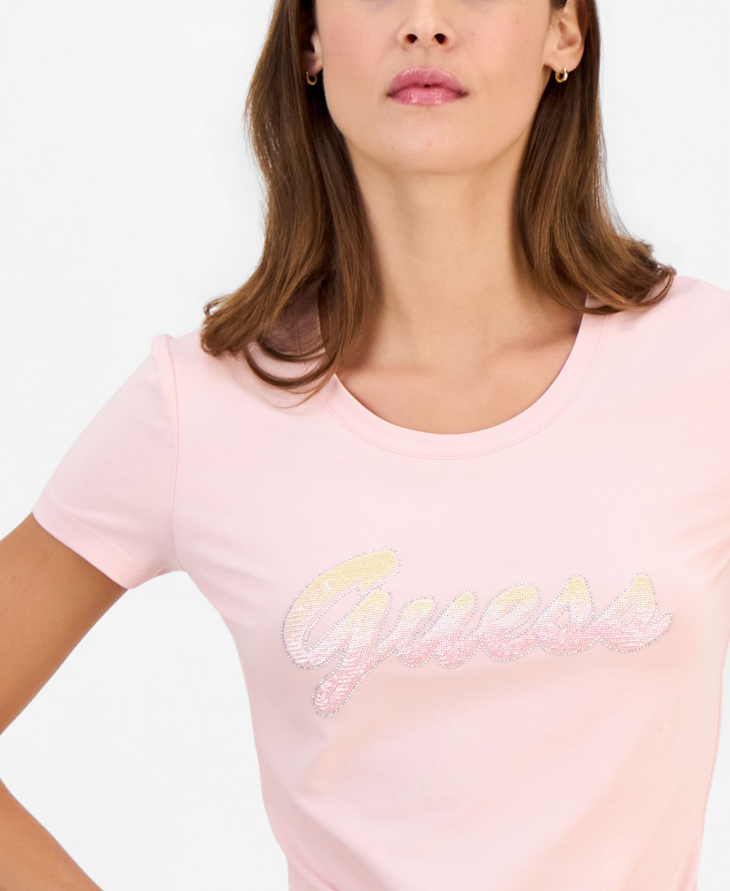Women's Short-Sleeve Crewneck Degrade Paillette Logo T-Shirt