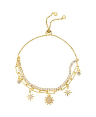 Cubic Zirconia Gold-Tone Plated Celestial Layered Bolo Bracelet