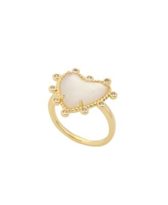 Imitation Mother of Pearl and Cubic Zirconia Gold-Tone Plated Heart Statement Ring