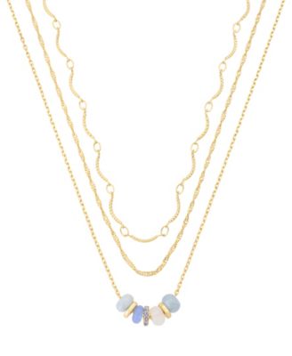 Unwritten Crystal and Dyed Quartz Gold-Tone Plated Blue Rondelle Bead Trio Necklace Set - Gold 60$