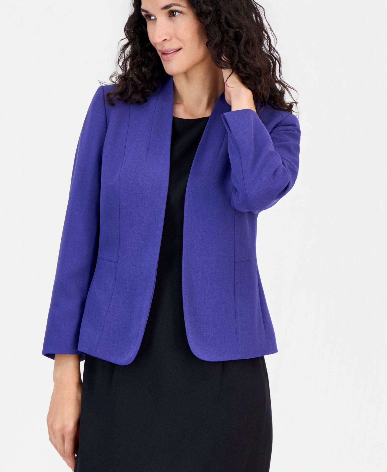 Women's 3/4-Sleeve Open-Front Collarless Cardigan Blazer