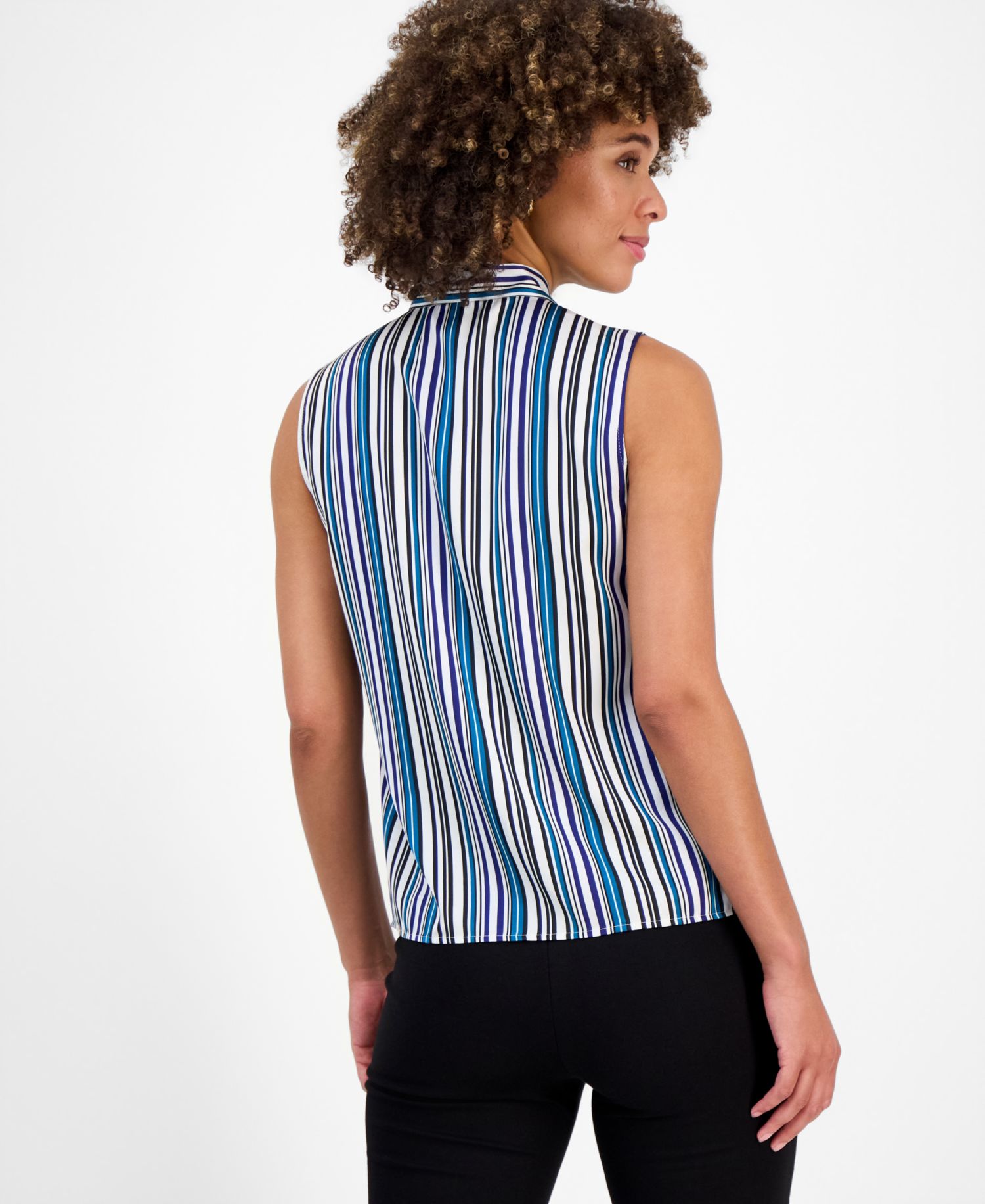 Women's Printed Tie-Neck Sleeveless Blouse