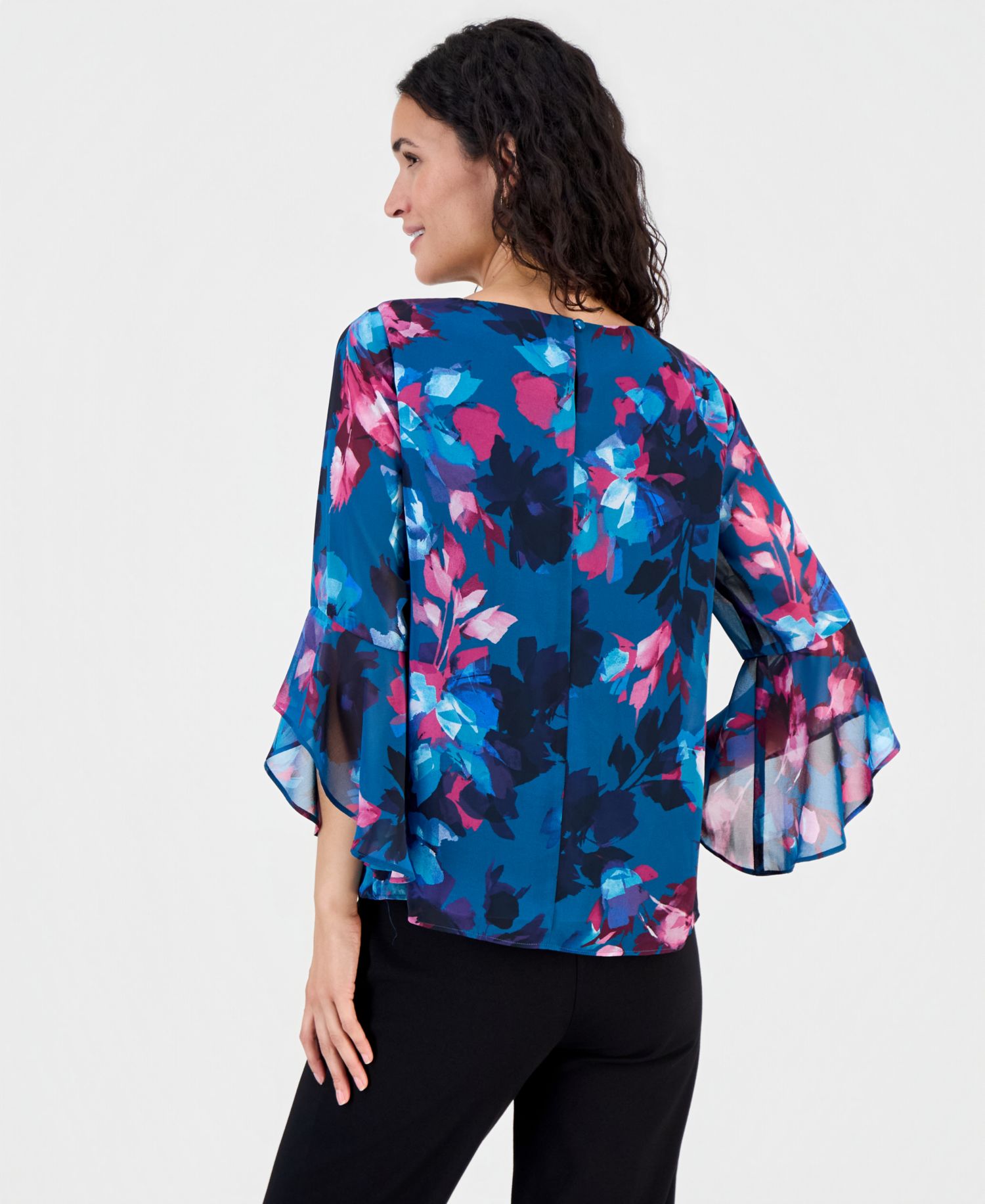 Women's Crewneck Ruffle-Sleeve Blouse