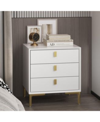 Modern 3-Drawer Nightstand with Gold Handles -3 Inch Storage Cabinet with Slanted Edge Frame