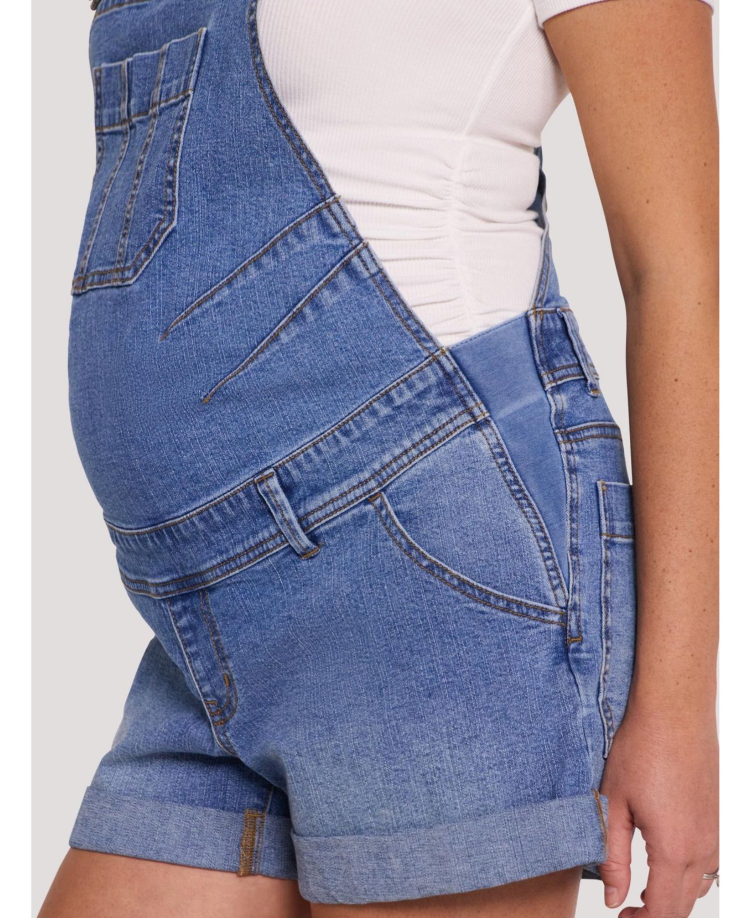 Women's Motherhood Stretch Waist Short Overalls