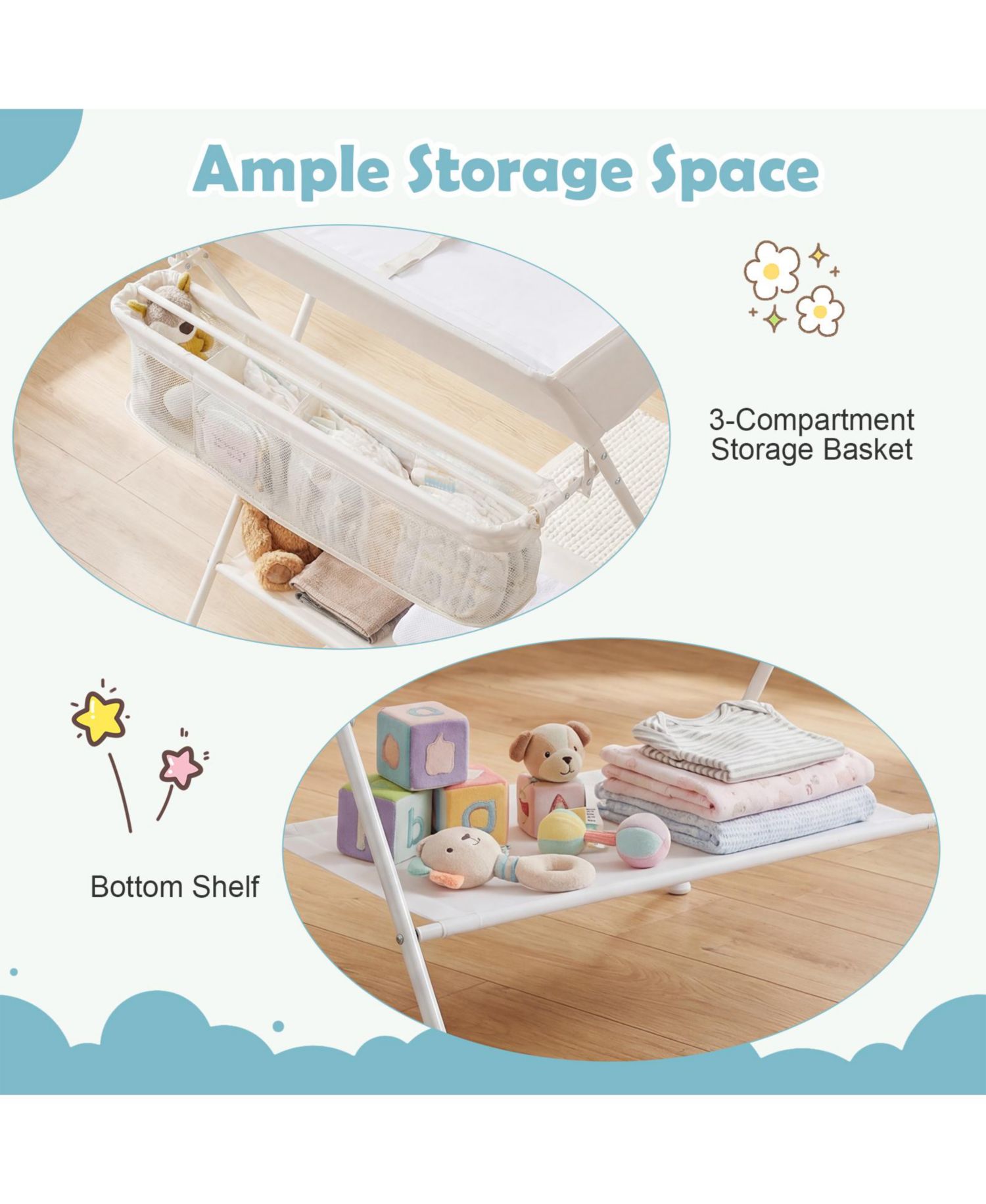 Infant Baby Changing Table Folding Diaper Station Organizer with Storage
