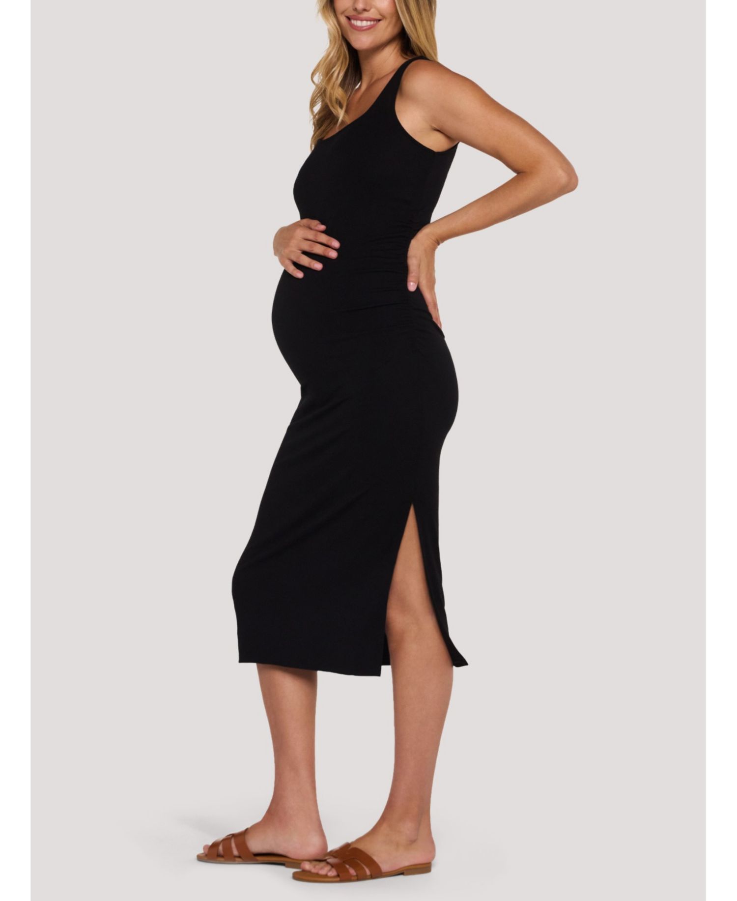 Women's Motherhood Sleeveless Side Ruched Midi Dress