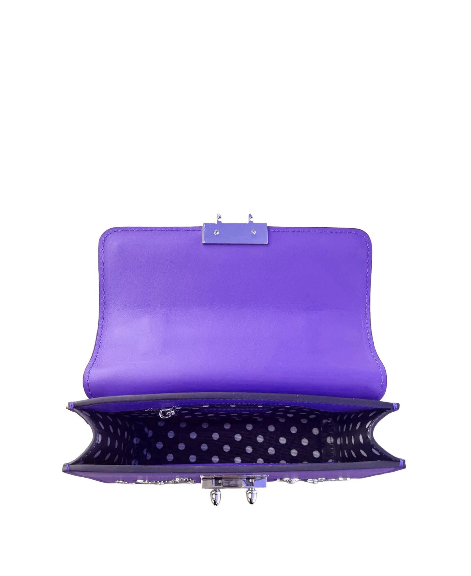 Women's Royal Leather Studded Mini Crossbody Bag Structured Top Handle Satchel with Buckle Closure