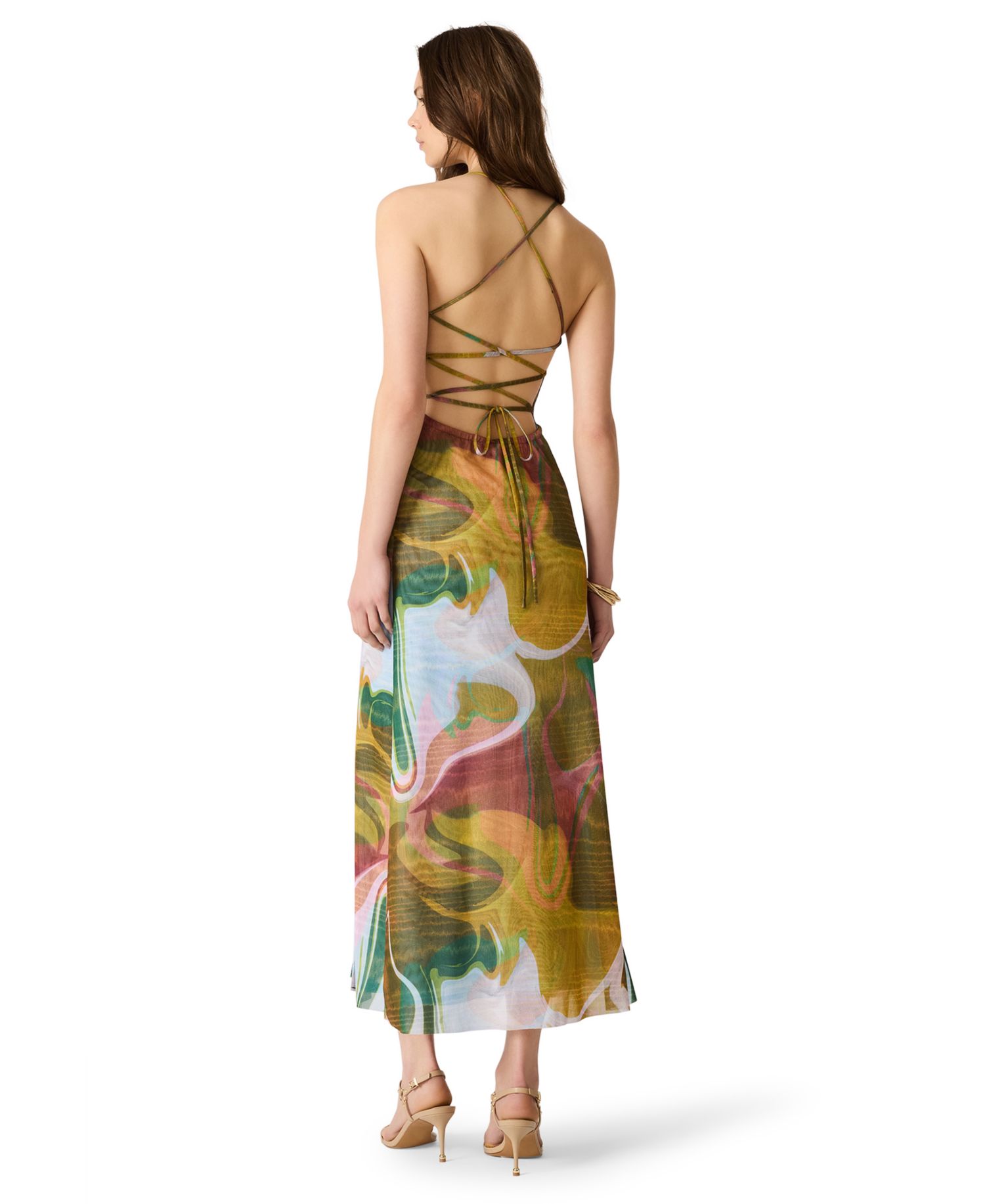 Women's Adella Printed Square Neck Mesh Midi Dress
