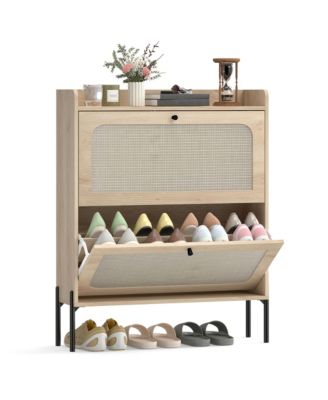 Shoe Cabinet with 2 Flip Drawers, Narrow Shoe Storage Cabinet