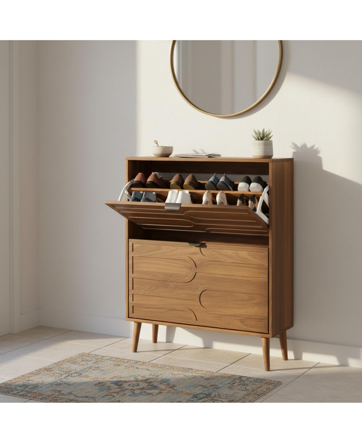 Yigii Shoe Cabinet Entryway Narrow Storage Solid Wood Adjustable Shelves Modern Minimalist Compact Organizer