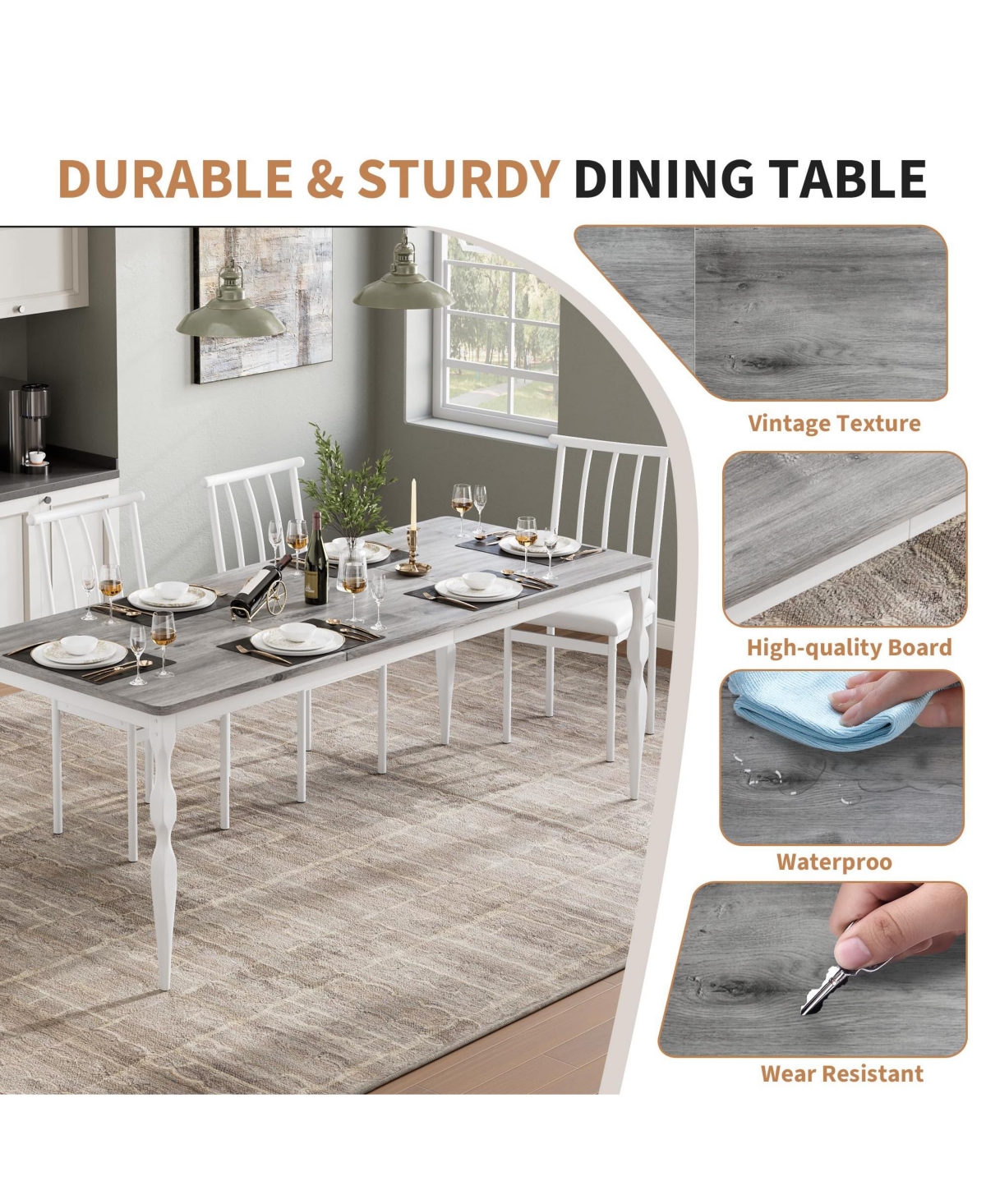 gaomon Dining Room Table 6, 70.9'' Mid Century Kitchen Table Furniture with Metal Frame Heavy Duty Legs