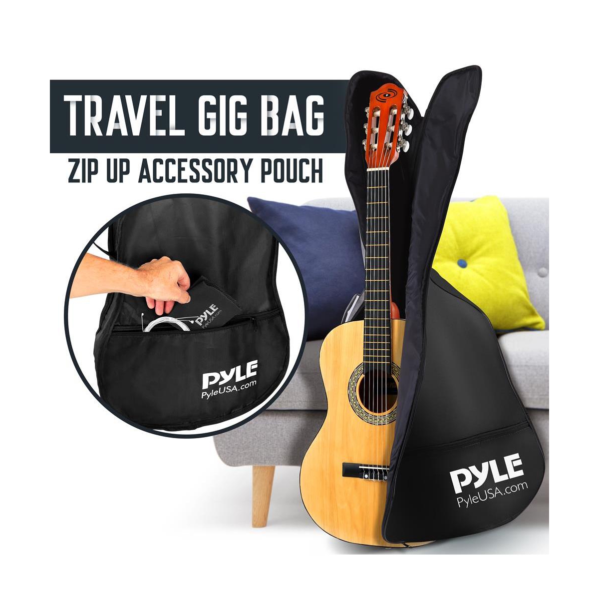 Pyle 36" Left-Handed Classical Guitar Kit - Includes Digital Tuner, Gig Bag, and Accessories, Natural Finish (PGACLS82LFT)