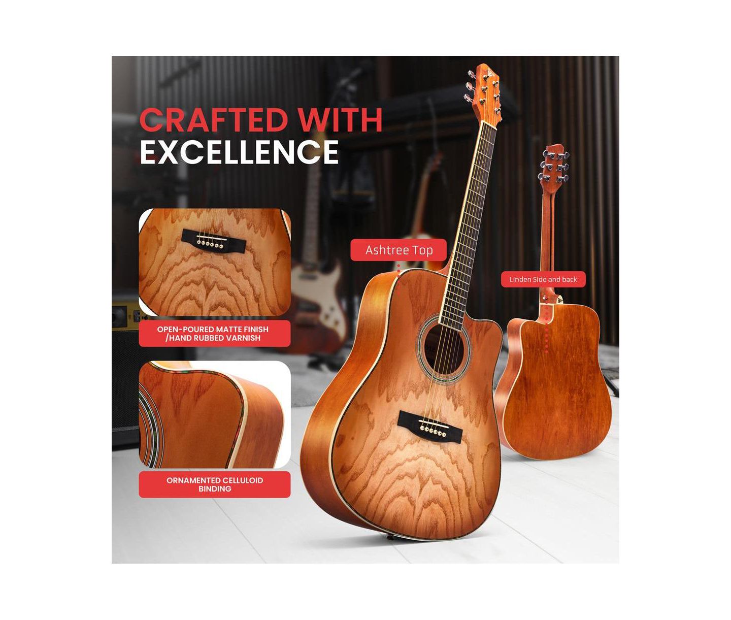 Детская игрушка Pyle 41 Steel Strings Acoustic Guitar for Beginner and Adults, цвет: Коричневый — фото 2