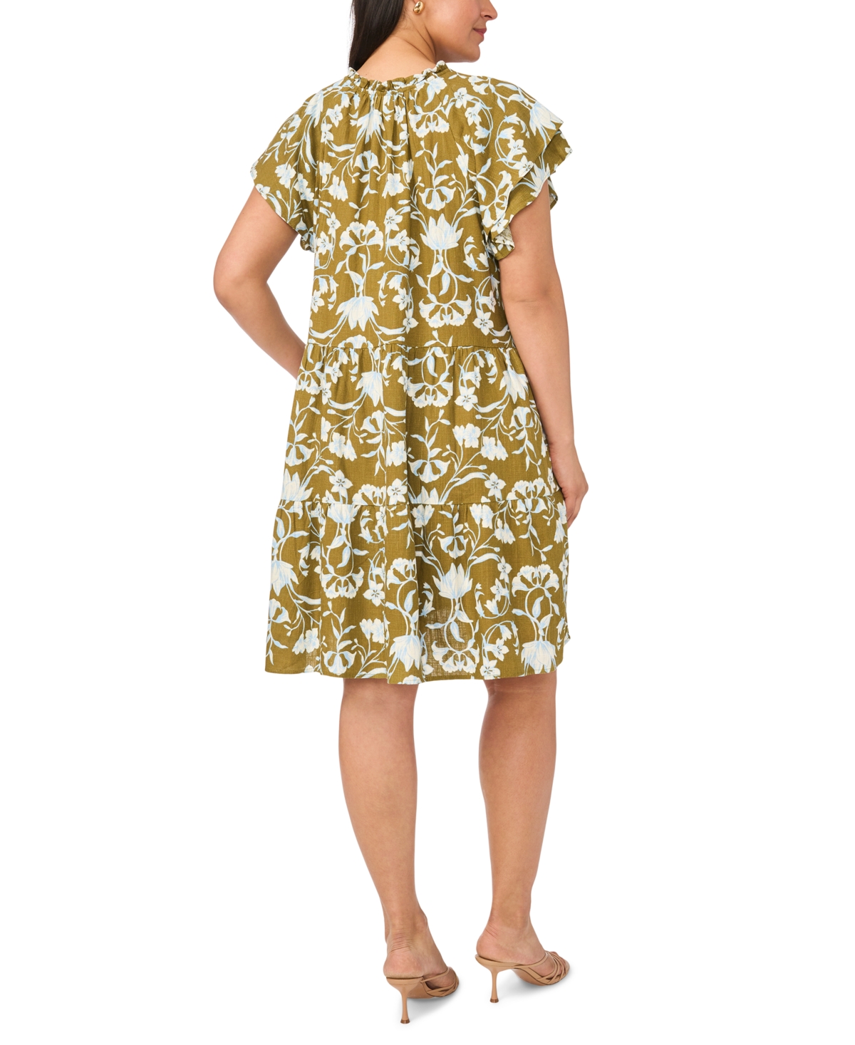 Msk Plus Split Tie Neck Short-Sleeve A-Line Dress
