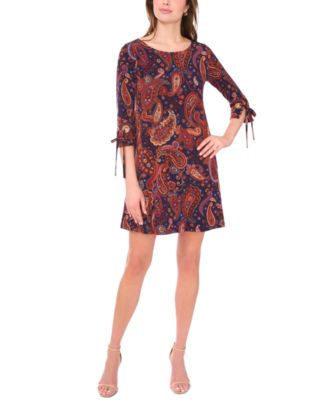 Petite Crewneck 3/4-Length-Sleeve Printed Dress
