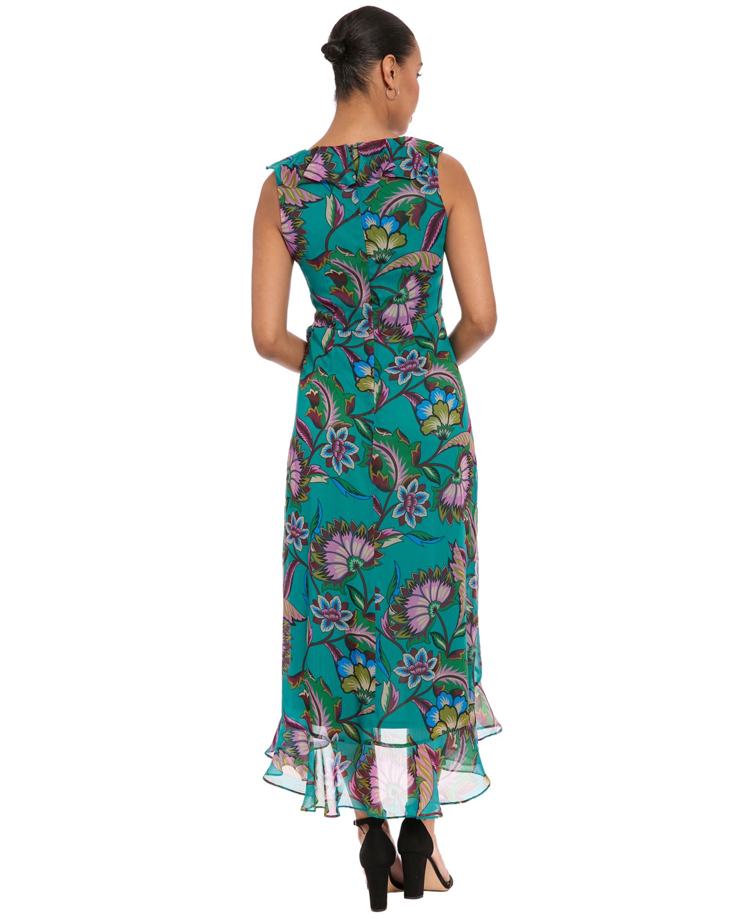 Petite Ruffle Trim Surplice Neck High-Low Dress