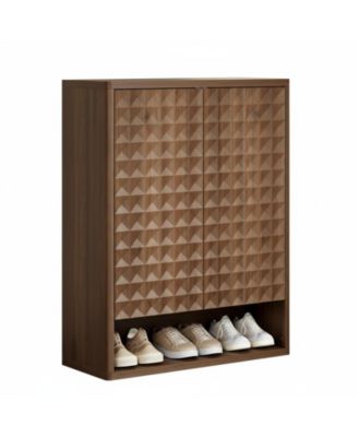 Shoe Cabinet Entryway Storage Flip Drawers Modern Diamond Panel Adjustable Shelves Sturdy Anti Tip