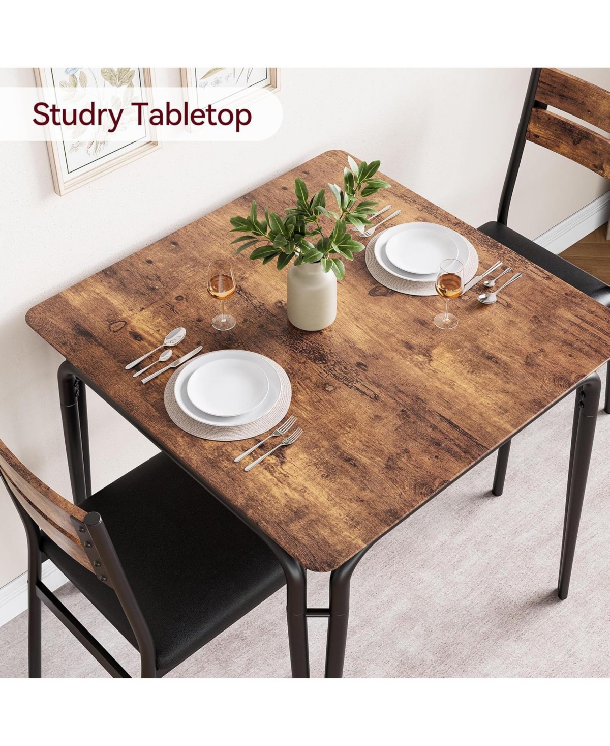 gaomon 3-Piece Square Dining Set for 2, Table & 2 Chairs for Small Spaces
