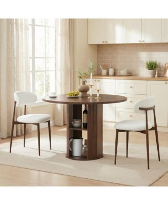 Round Dining Table Set with 2 Chairs, 2-Tier Storage Shelf