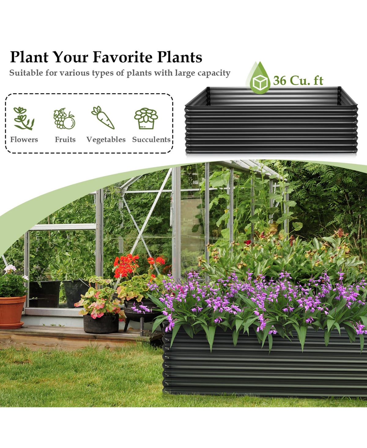 Costway 2 Pieces Galvanized Raised Garden Bed Outdoor Planter Box Firewood Rack Log Holder