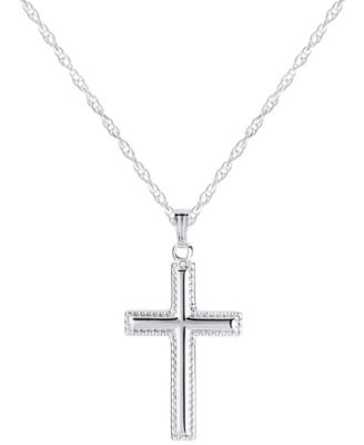 Beaded Edge Cross Pendant Necklace in Sterling Silver