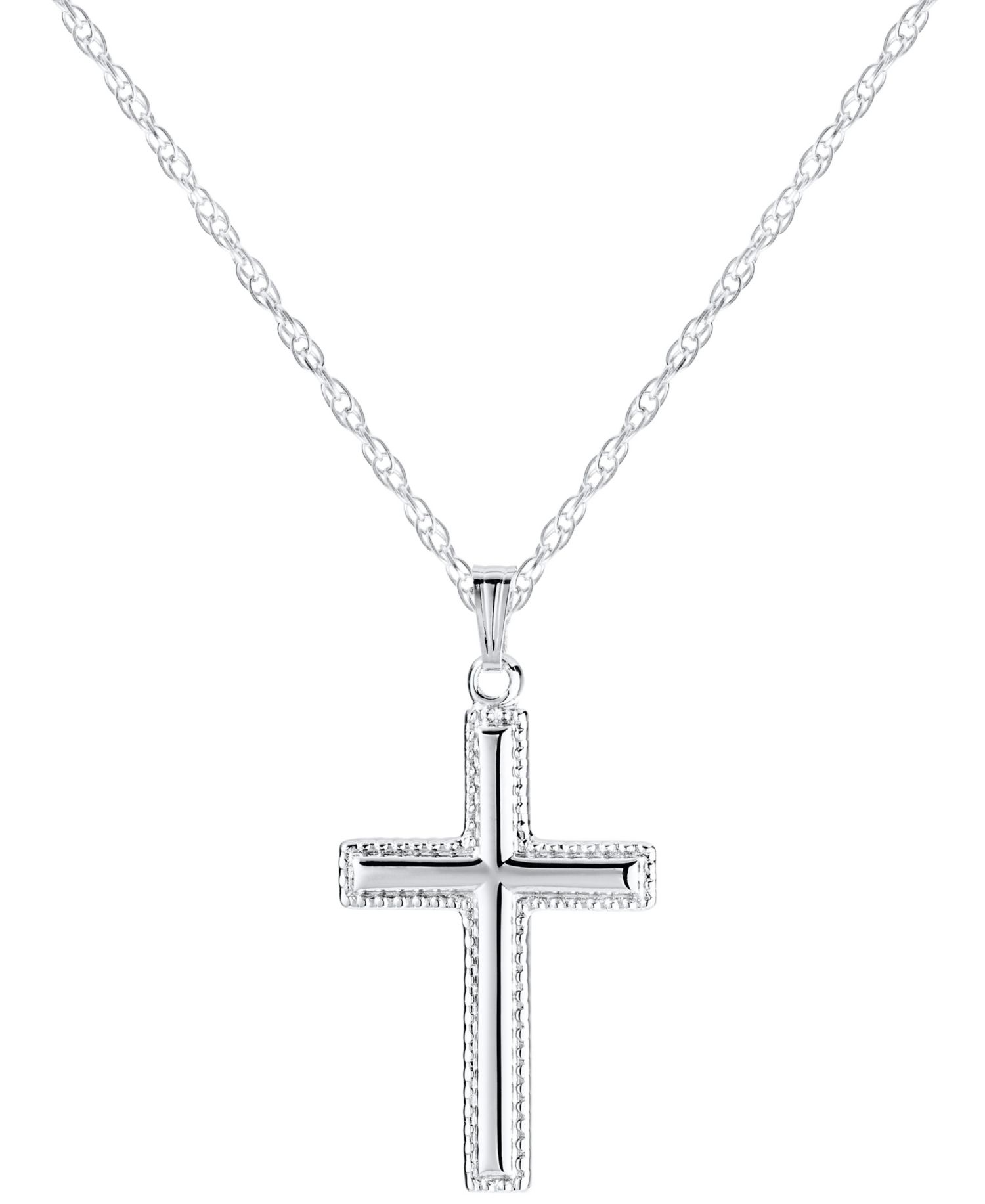 Beaded Edge Cross Pendant Necklace in Sterling Silver