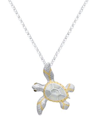 White Mother of Pearl Turtle Pendant Necklace in Sterling Silver