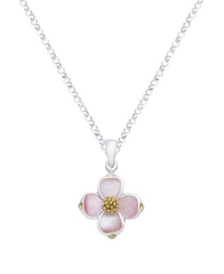 Pink Mother of Pearl Dogwood Pendant Necklace in Sterling Silver