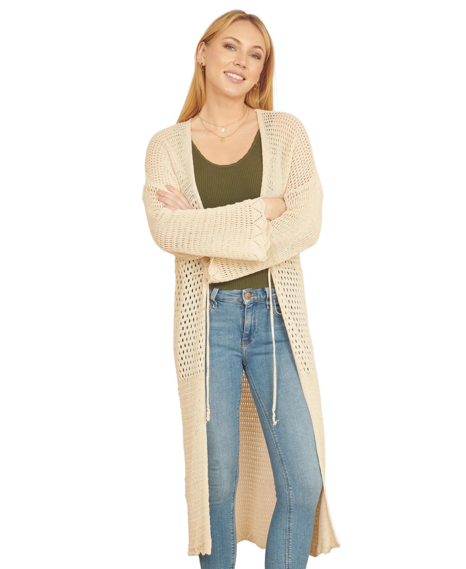 Women's Crochet Long Line Cardigan