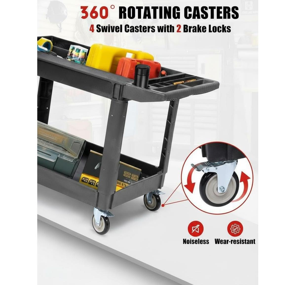 gaomon 2 Tier Metal Utility Cart 40 x 17 x 33 5 inch, 330 Lb Steel Rolling Tool Cart with Wheels for Garage Workshop