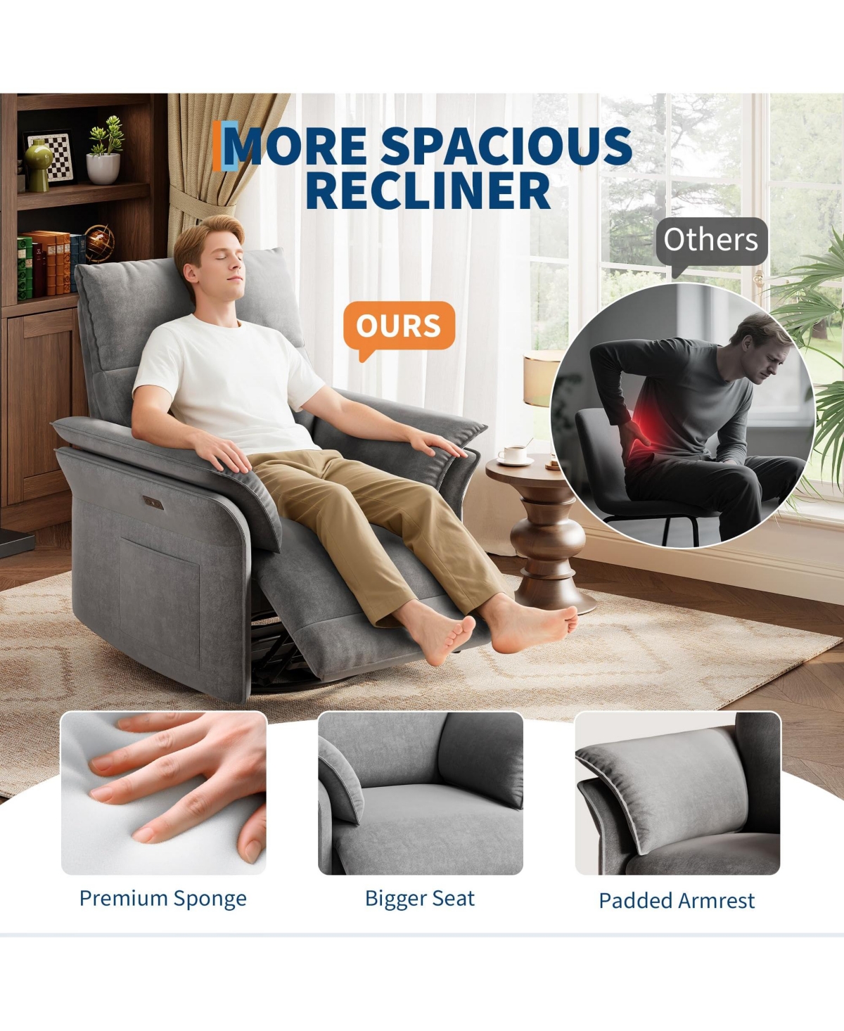 homfan Recliner Chair, 360degree(s) Swivel Rocker Glider Nursery Chair with Padded Armrest and Deep Seat, Pu Leather Upholstered Reclining Sofa