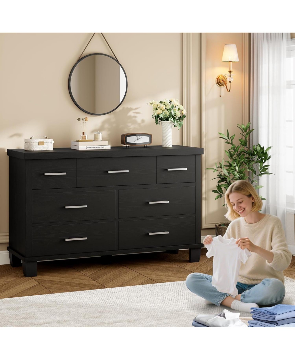gaomon 7 Drawer Wood Dresser with Metal Handles, Storage Chest for Bedroom, Closet, Entryway, Nursery