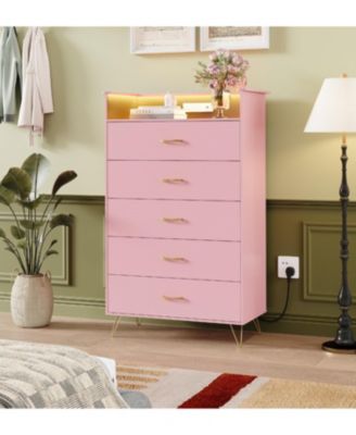 5 Drawer Tall Wood Dresser with Soft-Close Slides, Water-Resistant Storage Cabinet for Bedroom, Hallway