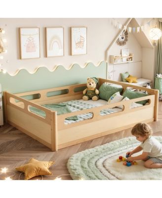 Platform Bed with Guardrails, Low Profile, No Box Spring Needed