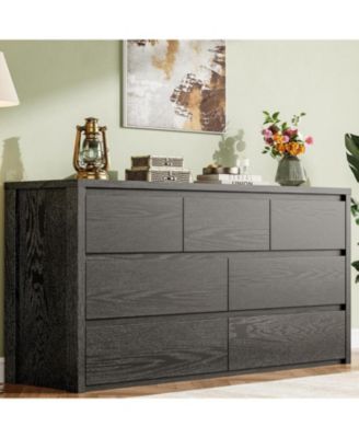 Rustic Farmhouse 7 Drawer Wood Dresser, Handle-Free Storage Cabinet with Anti-Tip, Vintage.